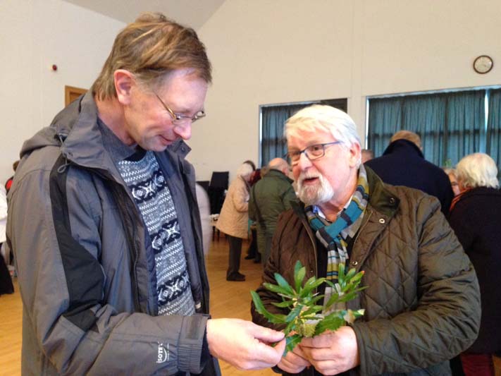 Robert Trotter, who has recently joined the Northern sub-committee, with committee member Victor Henry admiring Banksia marginata in full bloom