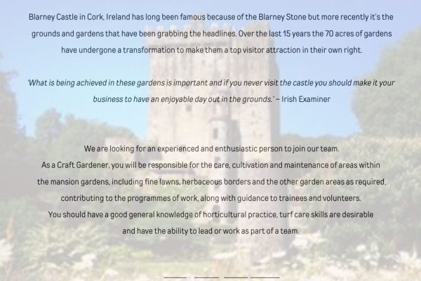 Blarney castle gardens job advert